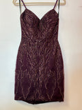 Alyce Paris Plum Glitter Homecoming Dress with Abstract Sequin Pattern and Corset Back