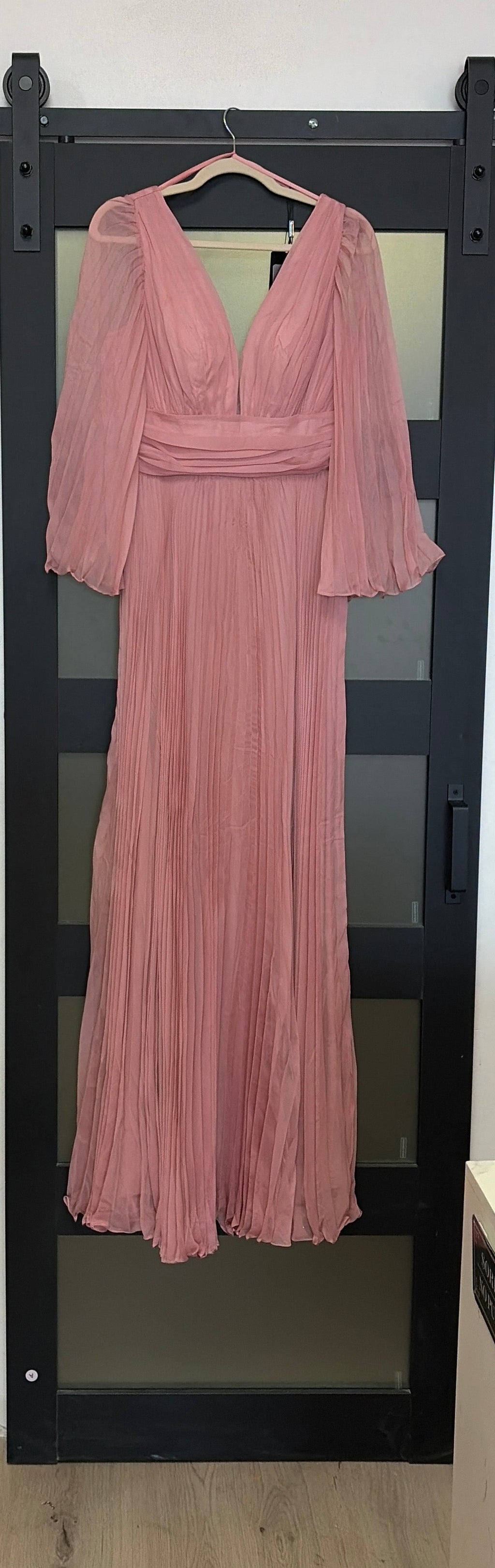 Cinderella Divine sheer long sleeve dusty rose gown