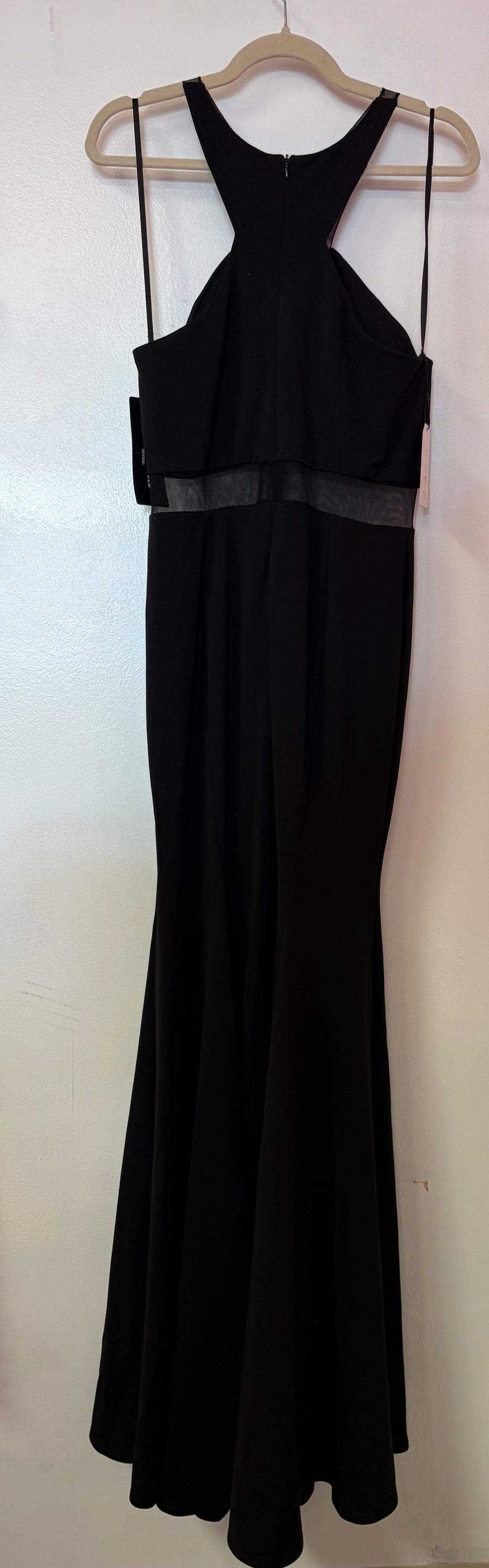 Cinderella Divine CF079 Black Illusion Halter Mermaid Gown with Sheer Waist Detail