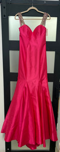 Blush Prom Hot Pink Satin Mermaid Gown with Beaded Straps