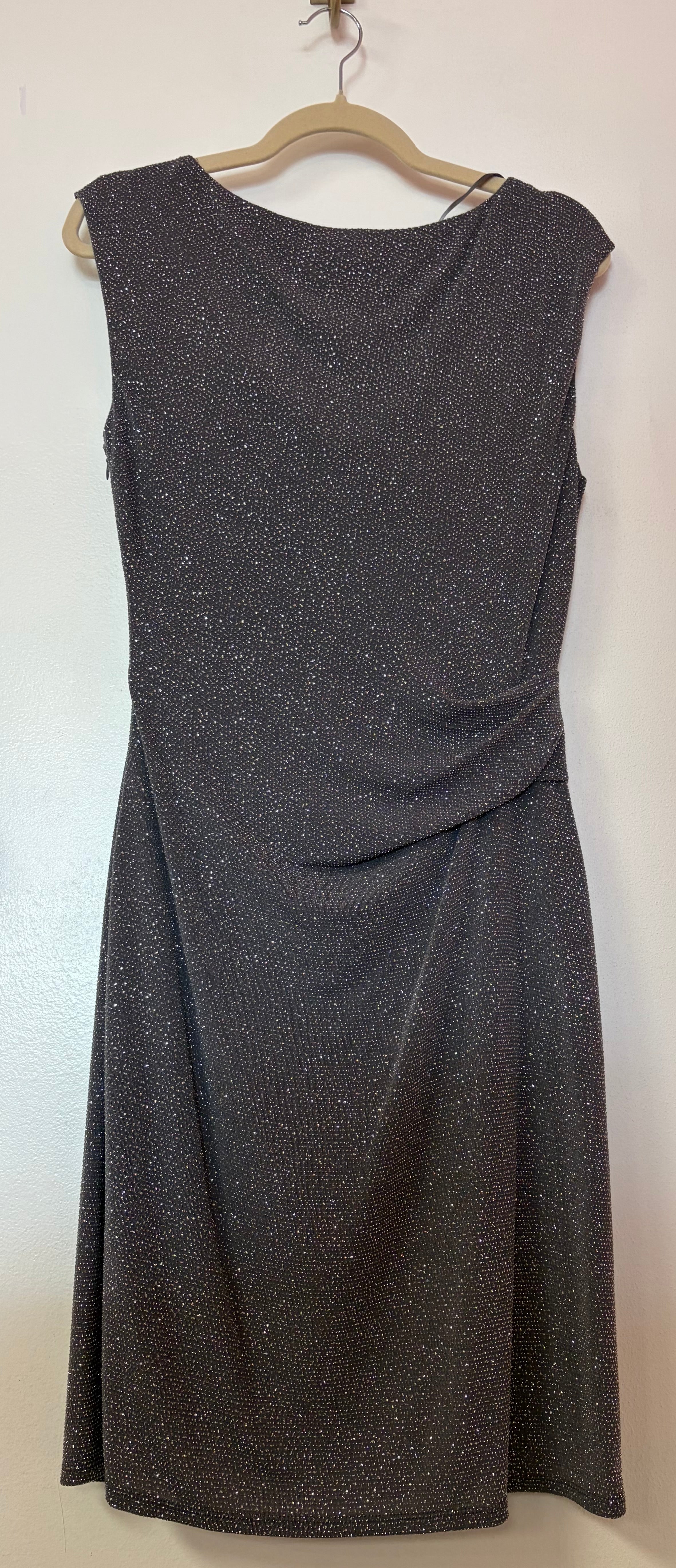 Jessica Howard Gunmetal Shimmer Sheath Dress with Draped Cowl Neckline