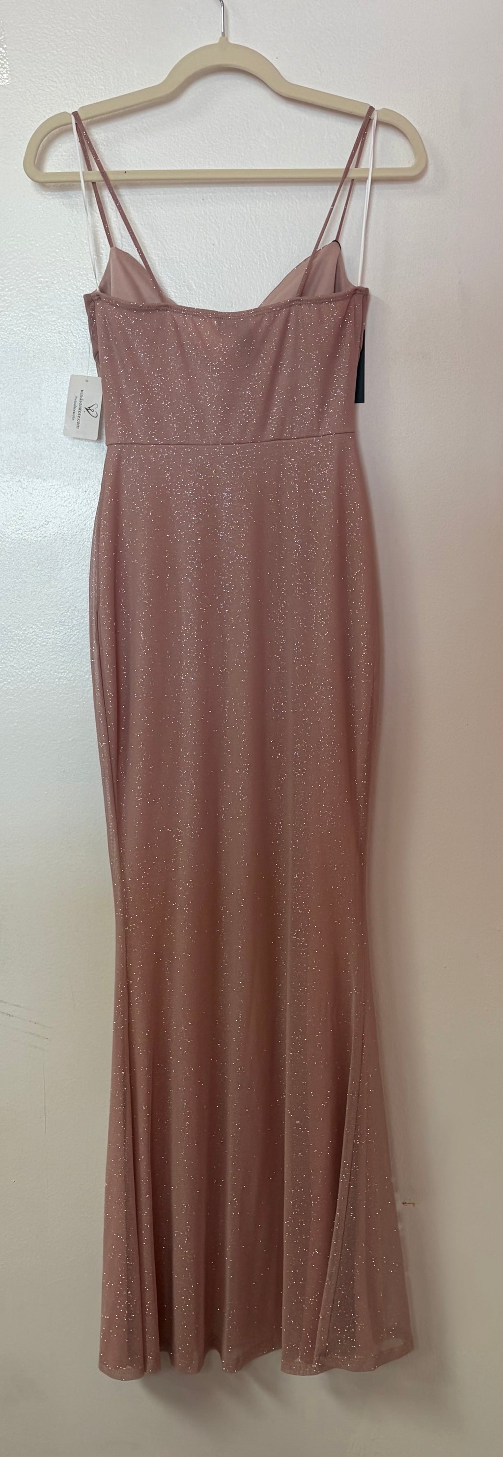 Windsor Mauve Glitter Knit Mermaid Dress with Cowl Neck and Spaghetti Straps