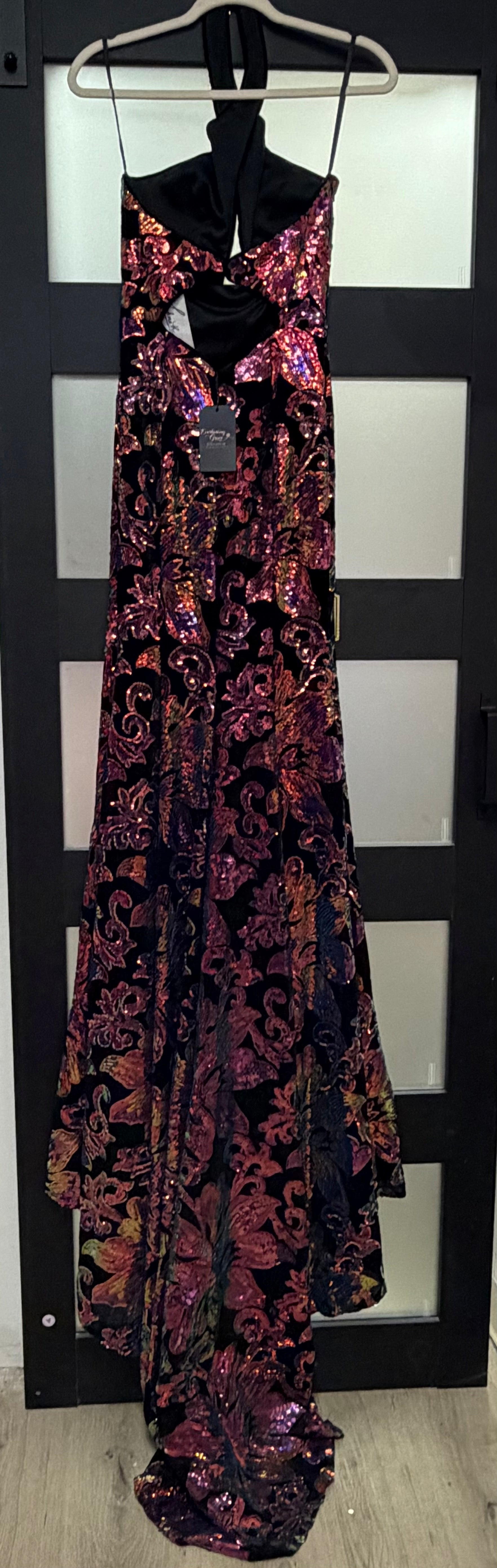 Johnathan Kayne 2680 Black Multi-Color Sequin Halter Formal Gown