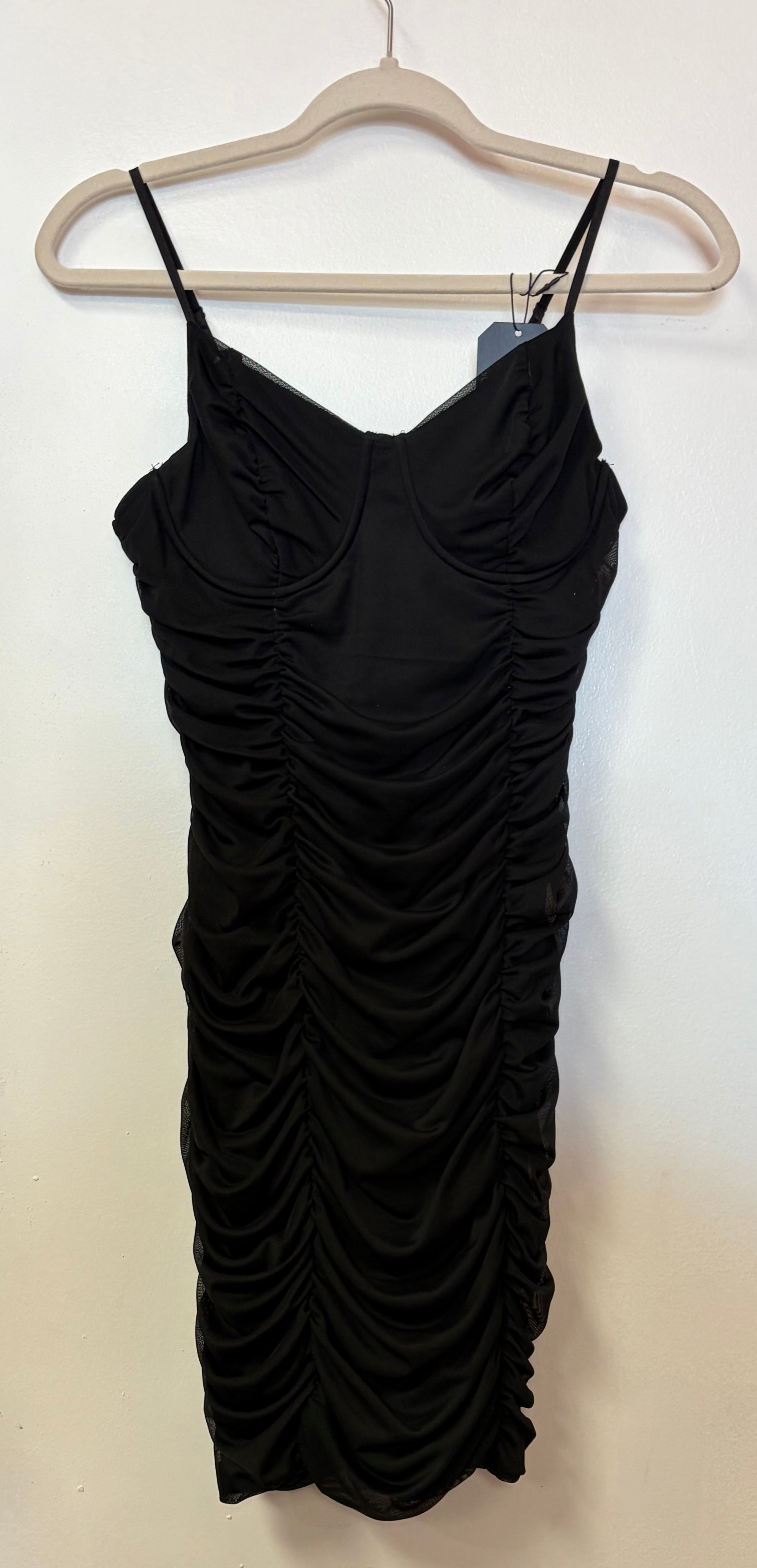 Black Ruched Bodycon Cocktail Dress