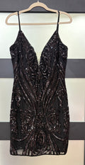 Jovani (?) Black Sequin Plunging Mini Dress