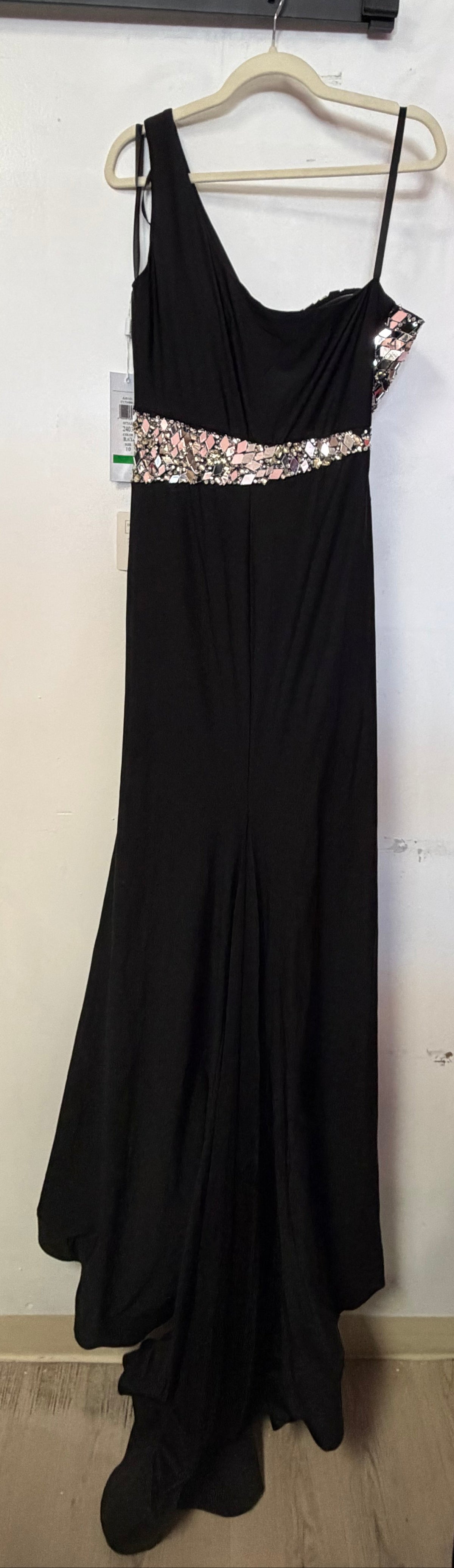 Colors 2403 Black One-Shoulder Embellished Gown