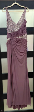 LaDivine CDS562 Dusty Mauve Embellished Draped Formal Gown