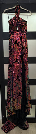 Johnathan Kayne 2680 Black Multi-Color Sequin Halter Formal Gown
