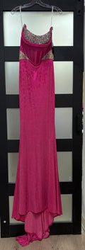 Jovani D5079 Hot Pink Crystal Embellished Velvet Gown with Illusion Cutouts