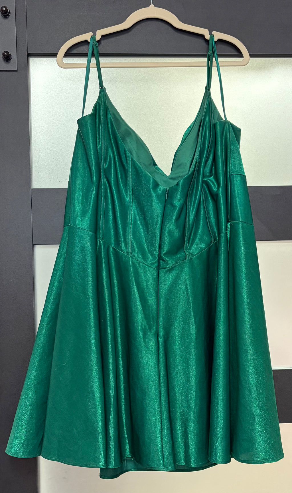 Abby Paris 94171 Emerald Satin Homecoming Dress