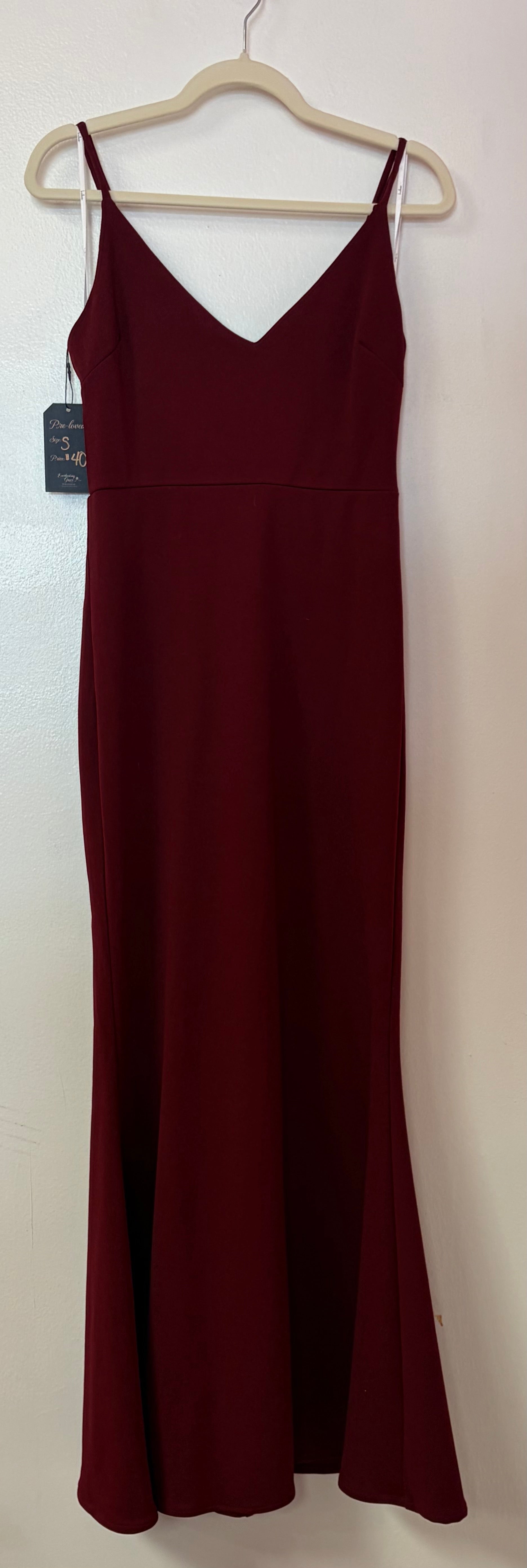 Lulus Burgundy V-Neck Satin Maxi Dress with Open Back