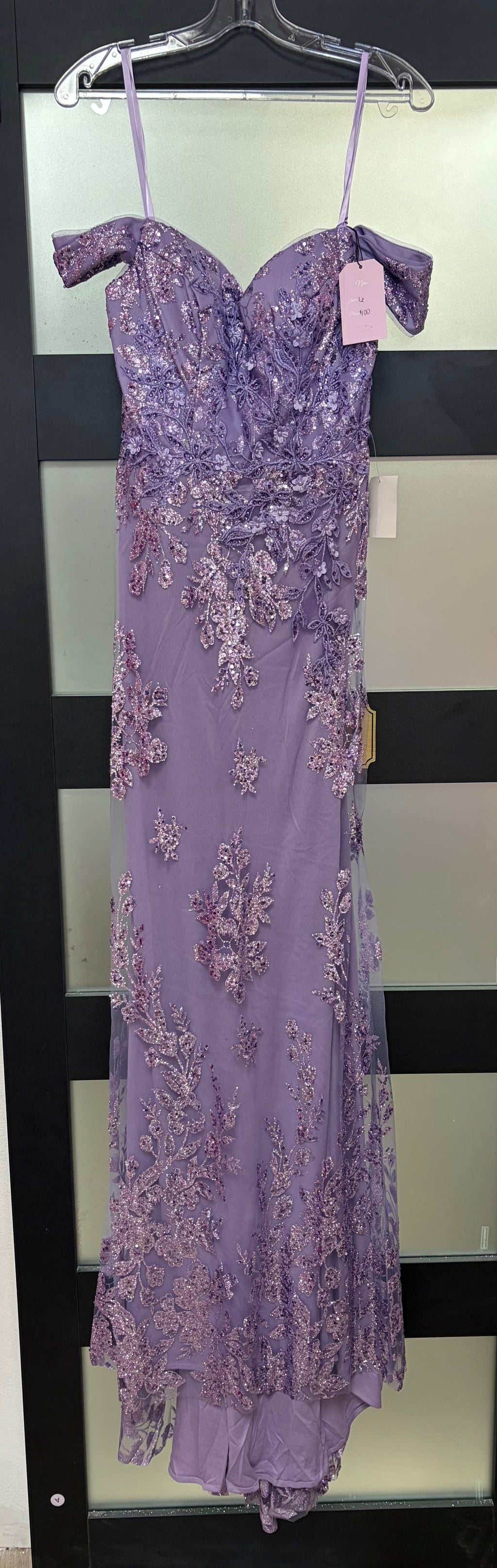 LaDivine OC014 Lilac Embellished Off-the-Shoulder Formal Gown