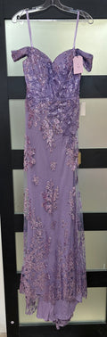 LaDivine OC014 Lilac Embellished Off-the-Shoulder Formal Gown