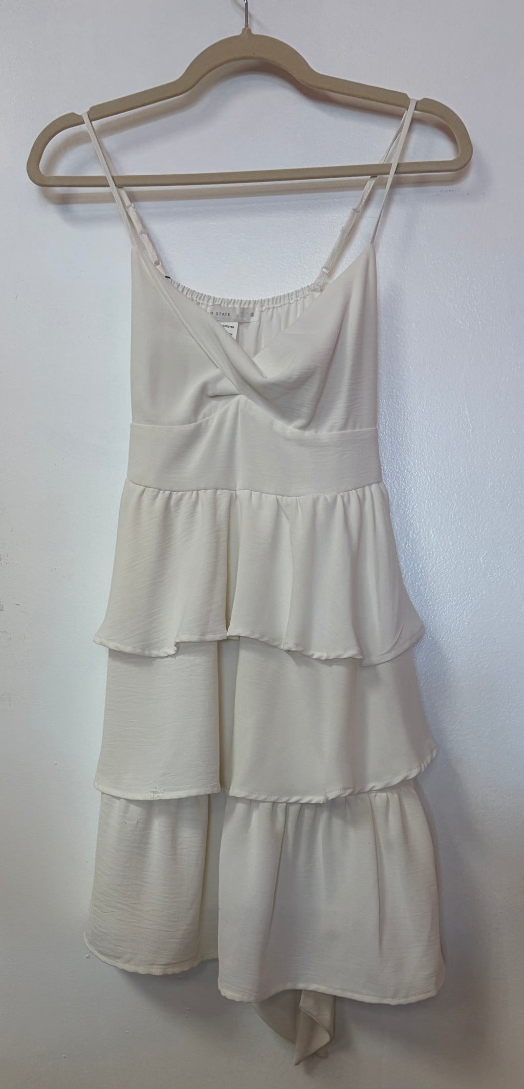 Altar’d State Ivory Tiered Midi Dress with Cowl Neck and Tie Back Detail