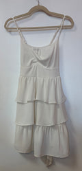 Altar’d State Ivory Tiered Midi Dress with Cowl Neck and Tie Back Detail