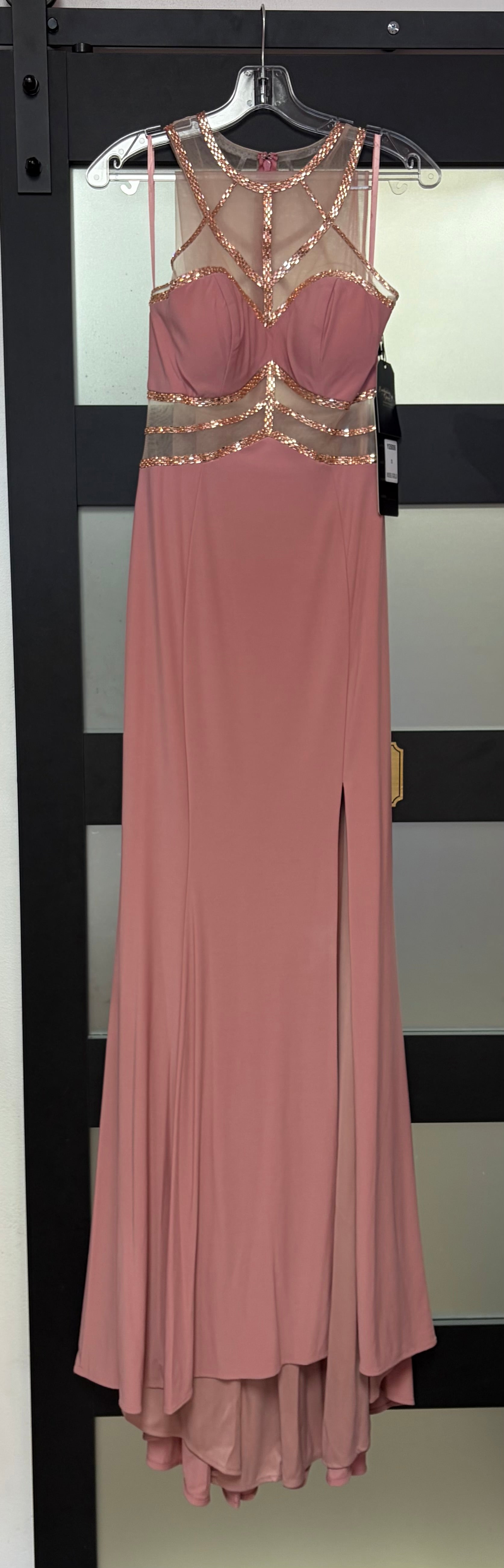Chicas YG5006 Mauve Pink Illusion Cutout Beaded Formal Gown with High Slit