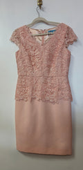 Antonio Melani Blush Floral Lace Sheath Dress with Cap Sleeves and Scalloped Neckline
