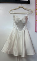 Amelia Couture 5082S White Satin Corset A-Line Homecoming Dress with Lace-Up Back