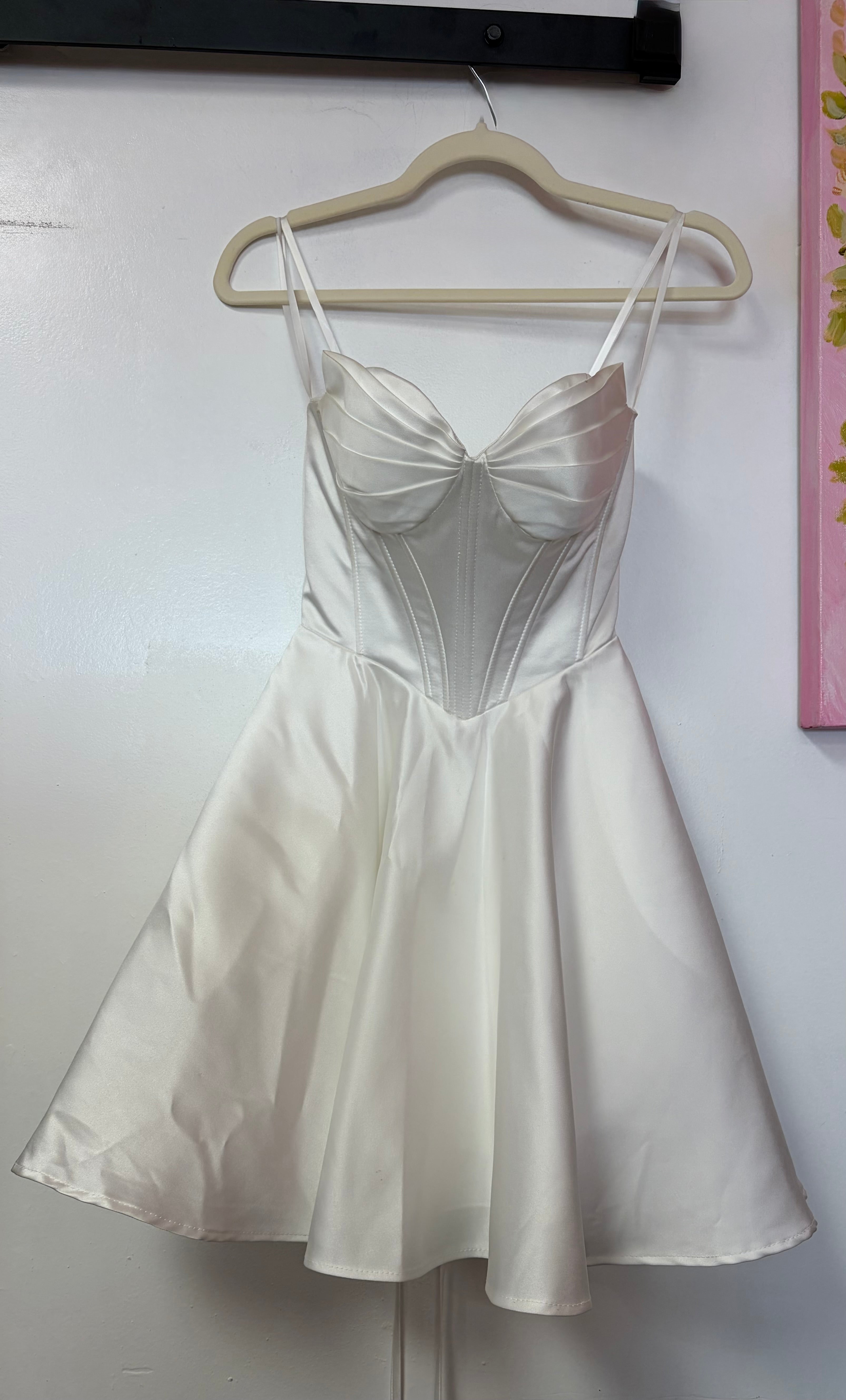 Amelia Couture 5082S White Satin Corset A-Line Homecoming Dress with Lace-Up Back
