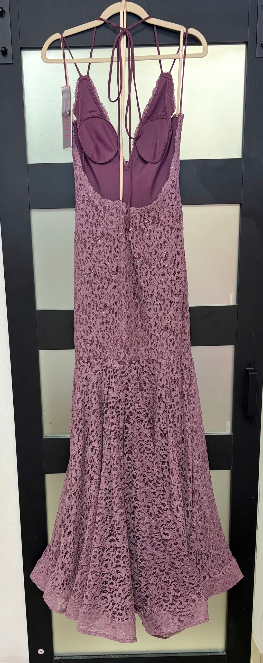Jovani 58662 Dusty Mauve Lace Mermaid Gown with Open Back