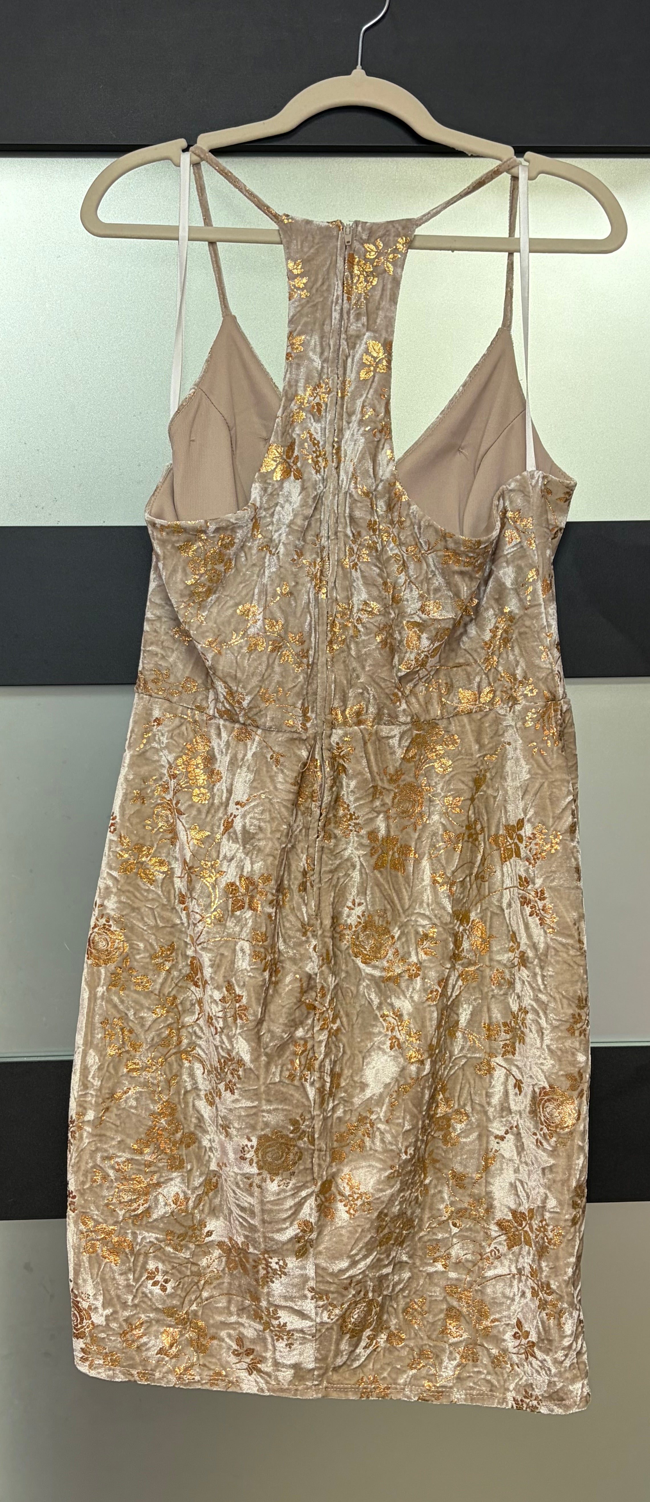 B. Darlin Champagne Velvet Burnout Floral Cocktail Dress