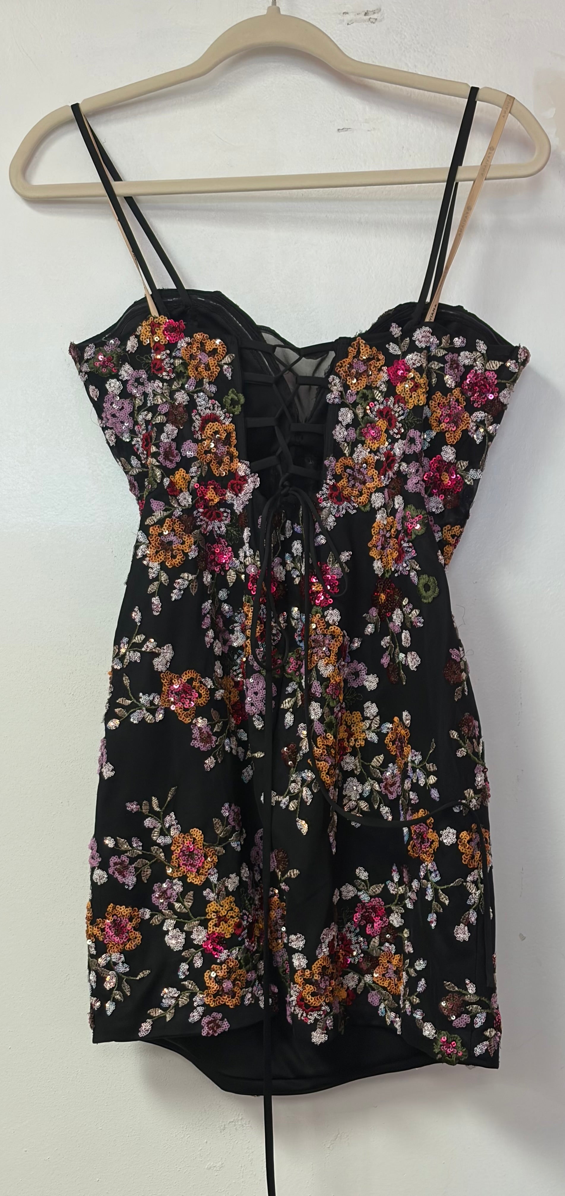 Faviana s10927 Black Multi-Color Floral Sequin Mini Dress