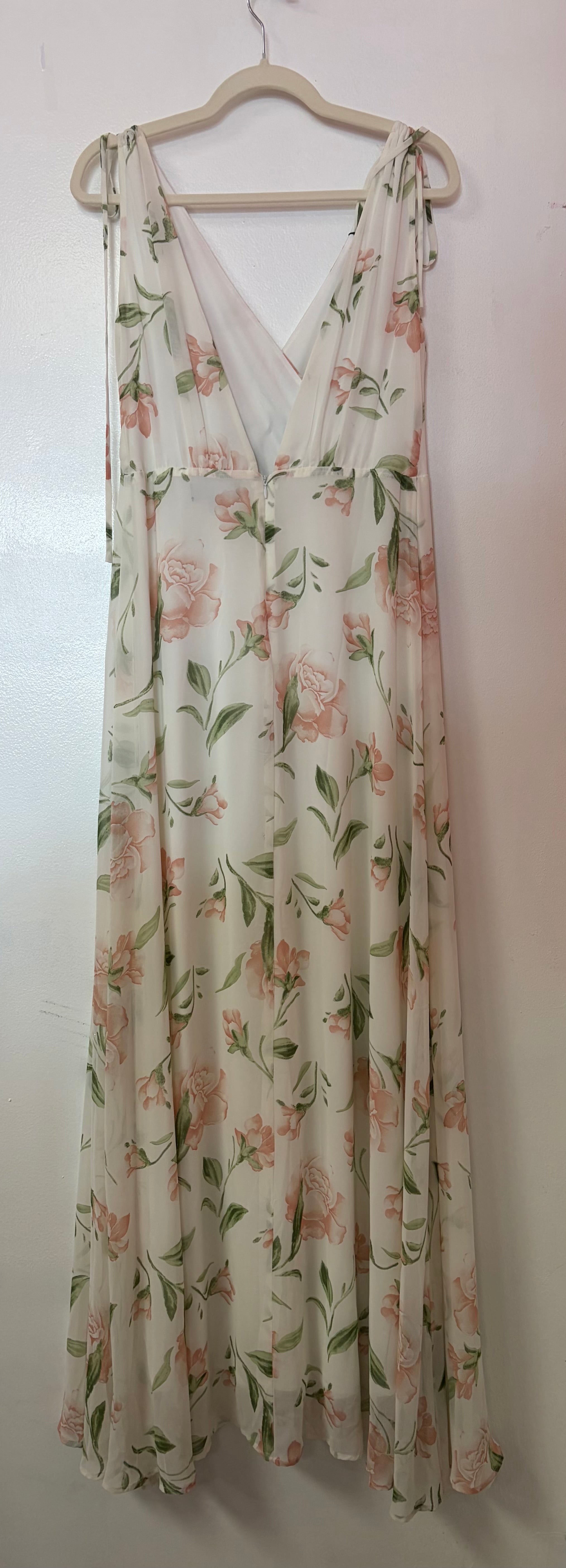 Lulus Ivory Blush Floral Maxi Dress with Plunging V-Neckline and Tie Straps