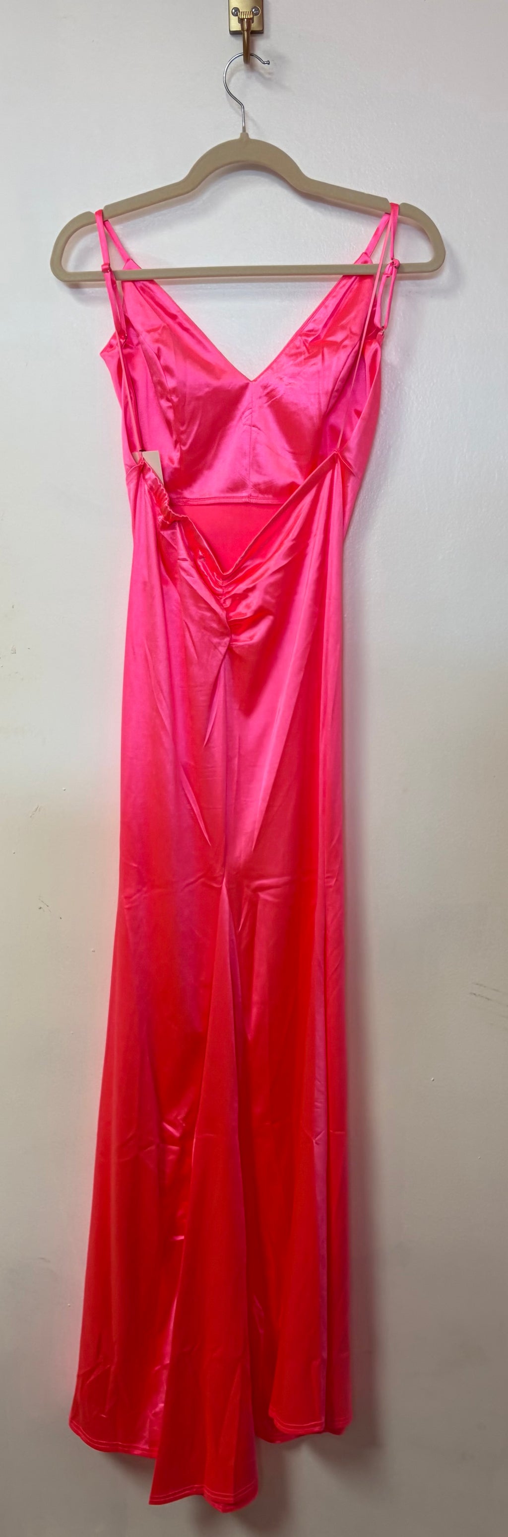 Amoris by Cinderella Divine Hot Pink Satin Maxi Dress with Open Back