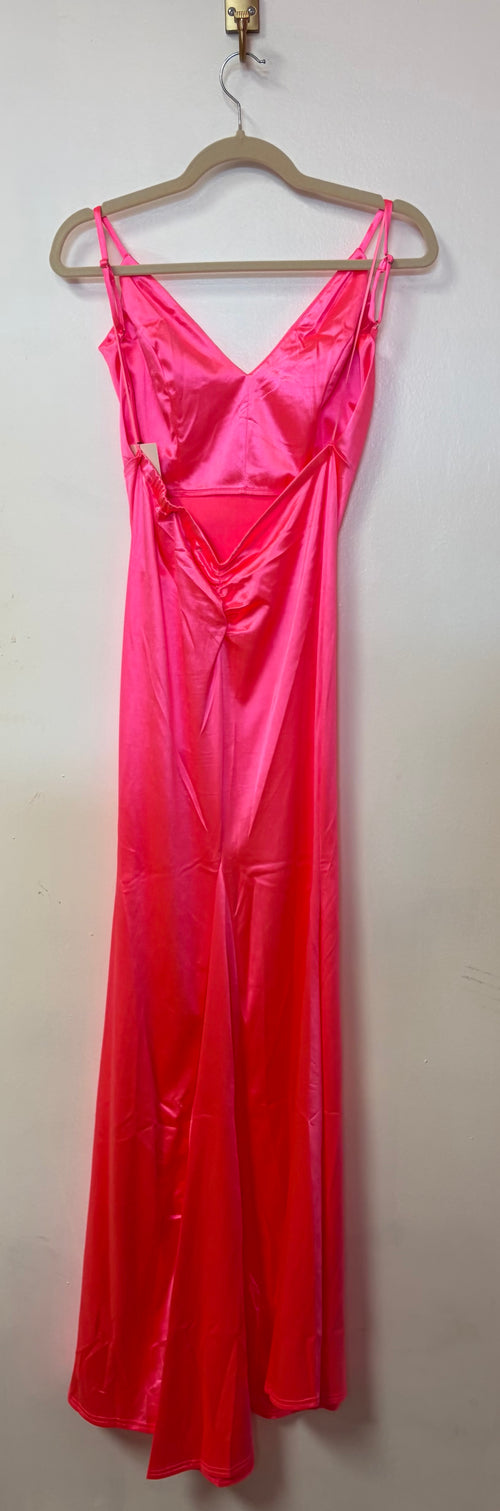 Amoris by Cinderella Divine Hot Pink Satin Maxi Dress with Open Back