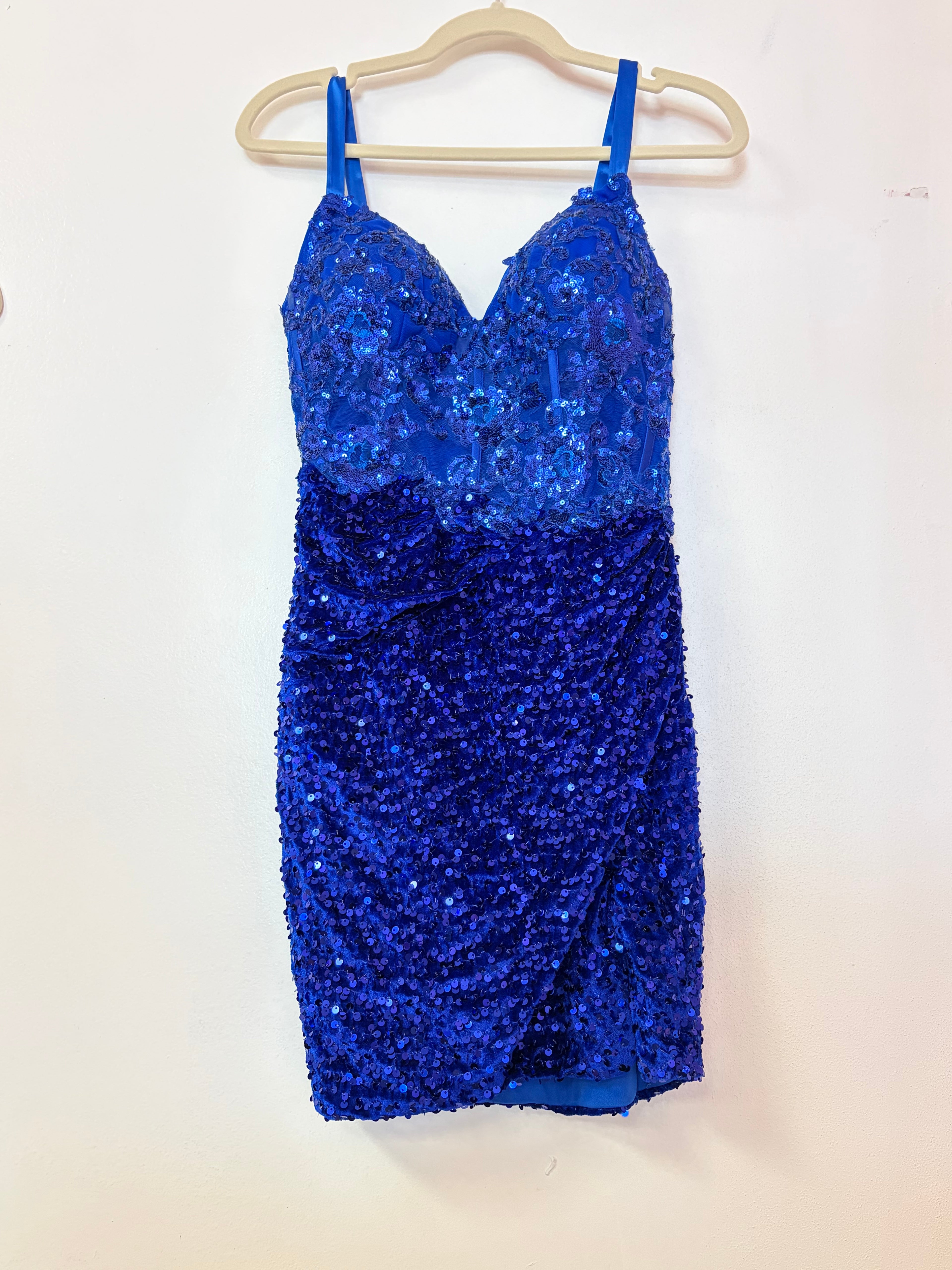 Stacees Royal Blue Sequin Cocktail Dress