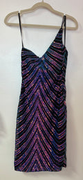 B Darlin Black Iridescent Sequin One-Shoulder Cocktail Dress