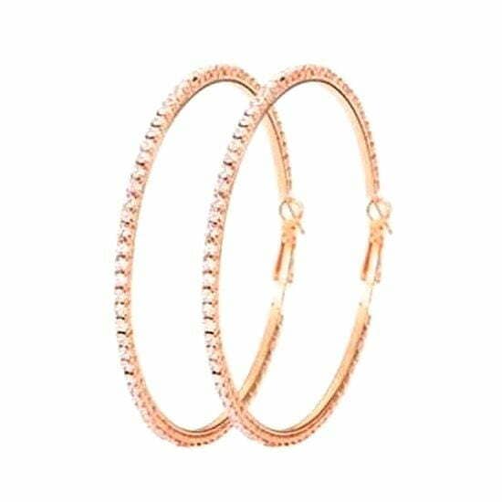Diacly - 75mm Basic Sparkle Rhinestone Hoop Earrings