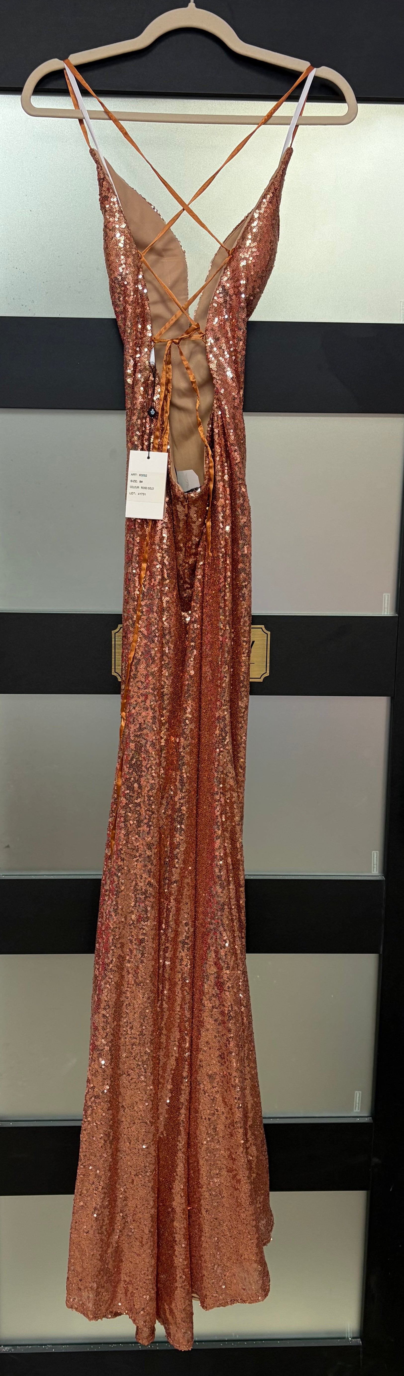 Alyce Paris 60032 Rose Gold Sequin Mermaid Gown with Open Lace-Up Back