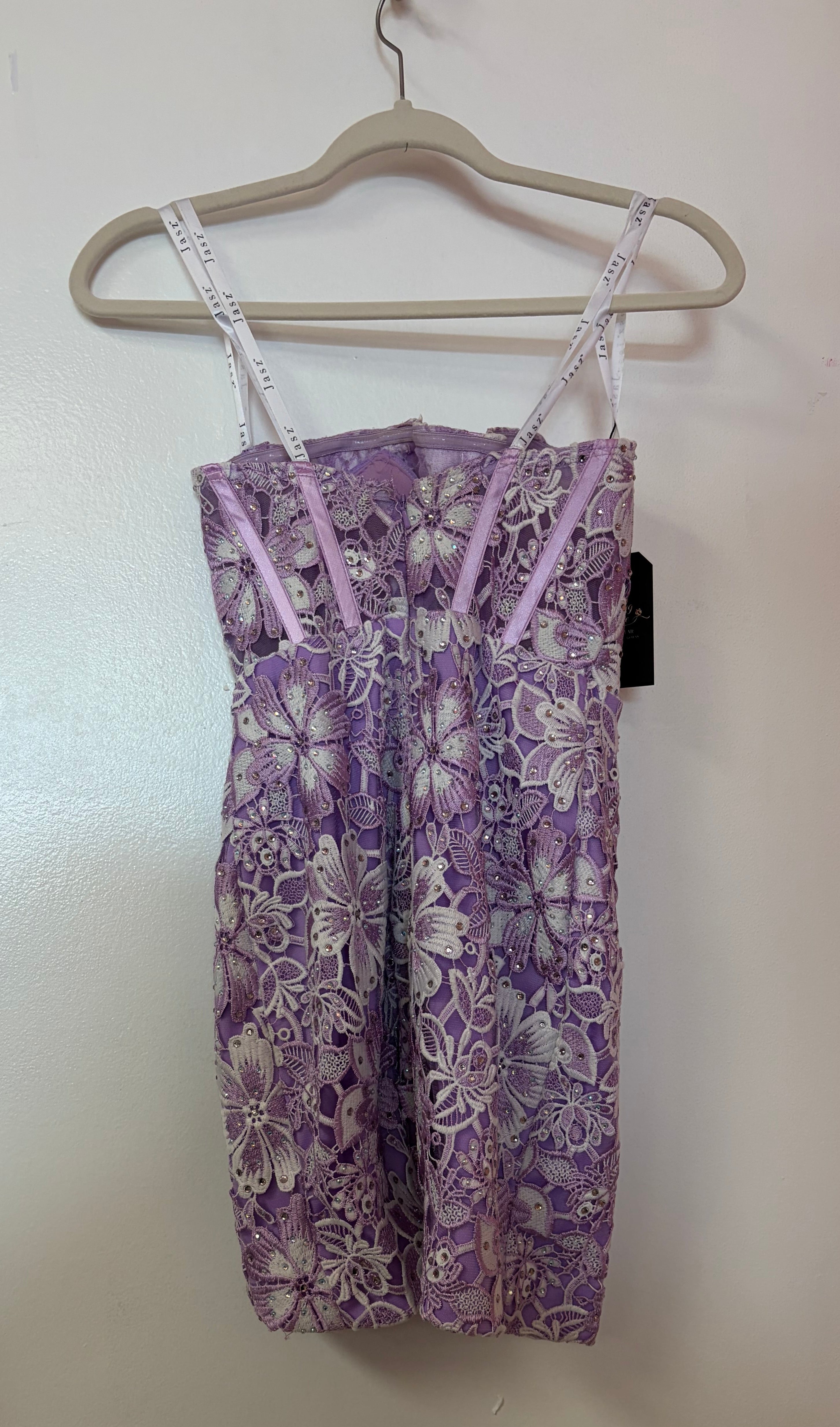 Jasz Couture – Lavender Floral Lace Corset Cocktail Dress