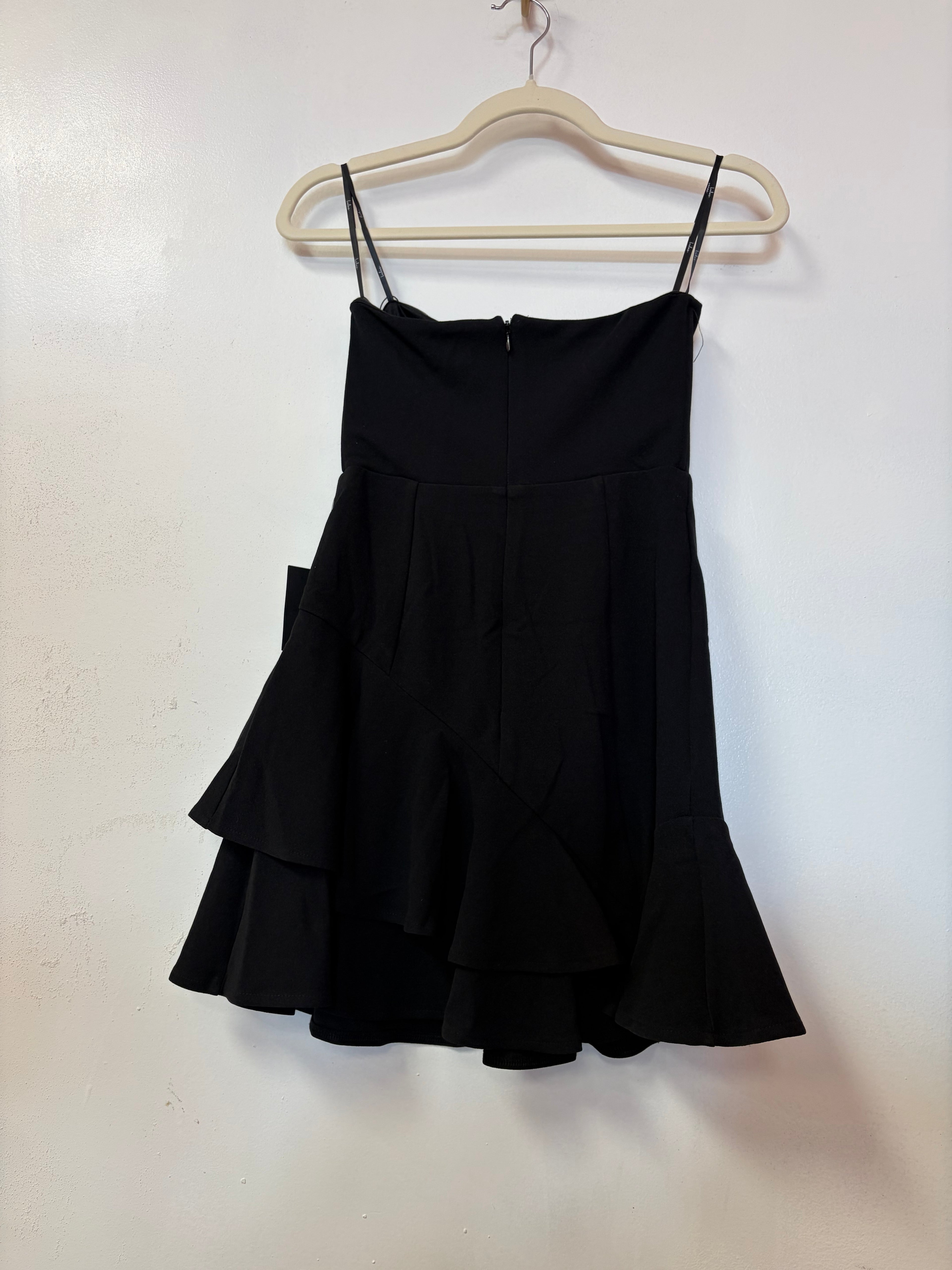 Lulus Black Strapless Tiered Ruffle Mini Dress with Flounce Hem