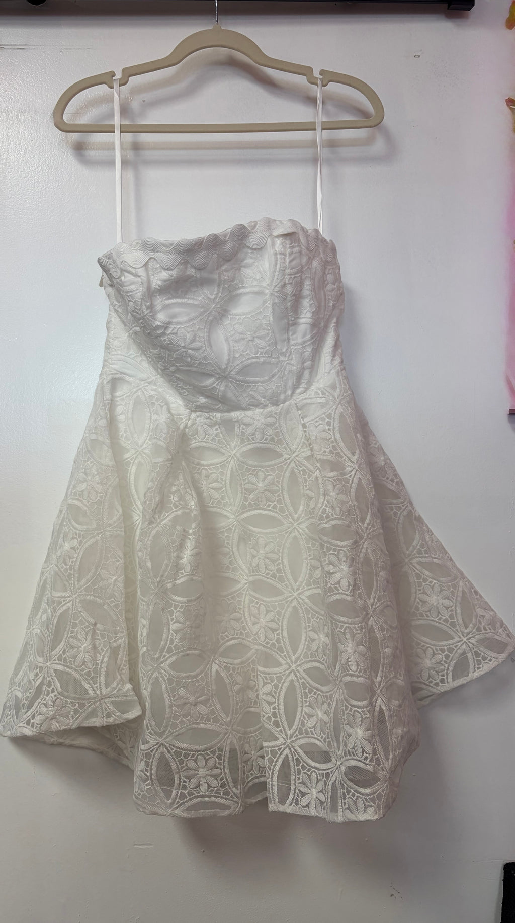 Angel Biba White Strapless Lace Fit-and-Flare Cocktail Dress