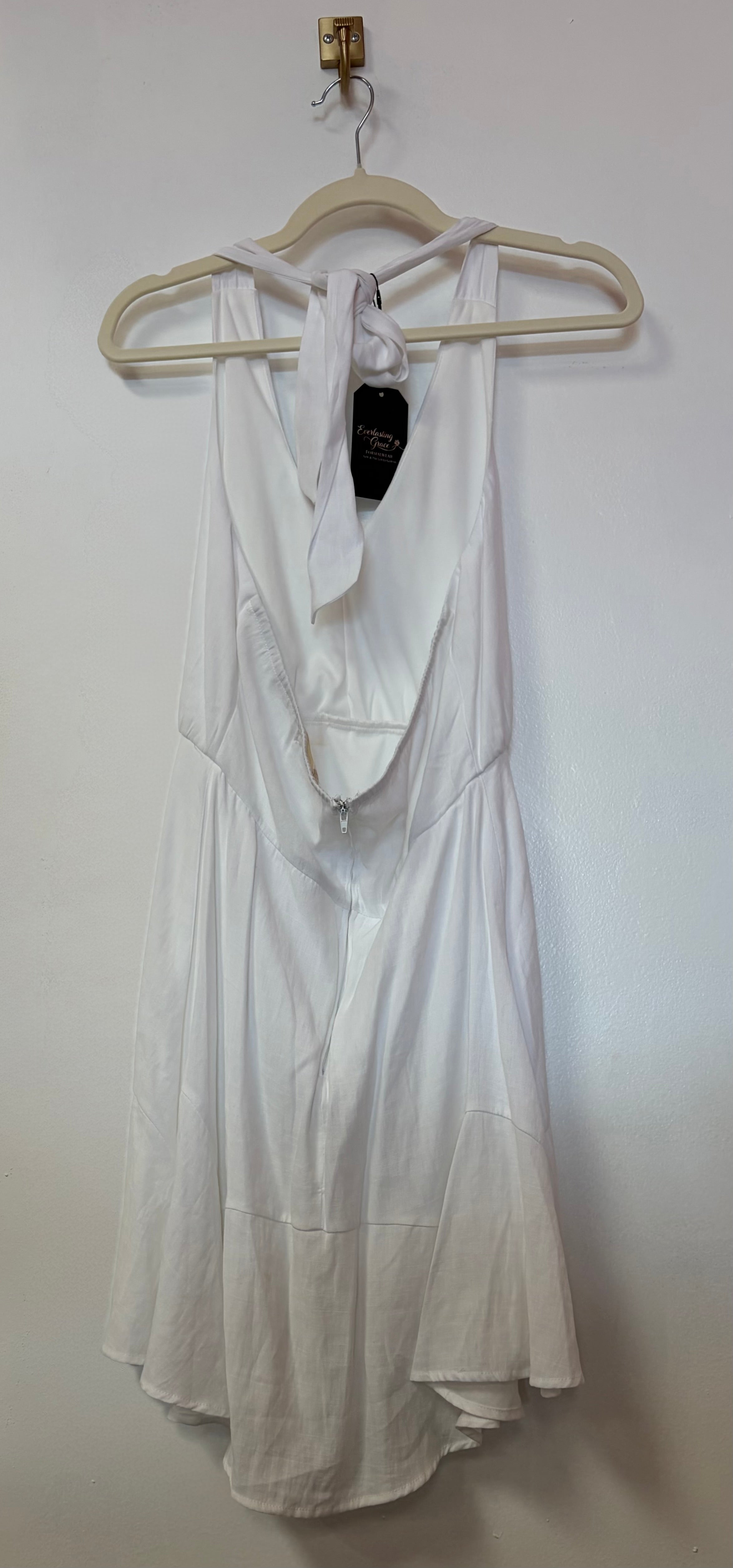 Altar’d State White Halter Mini Dress with Open Back and Flounce Hem