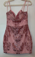 Windsor Blush Pink Sequin Homecoming Dress with Cowl Neck
