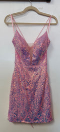 Nox Anabel R755 Pink Iridescent Beaded Cocktail Dress