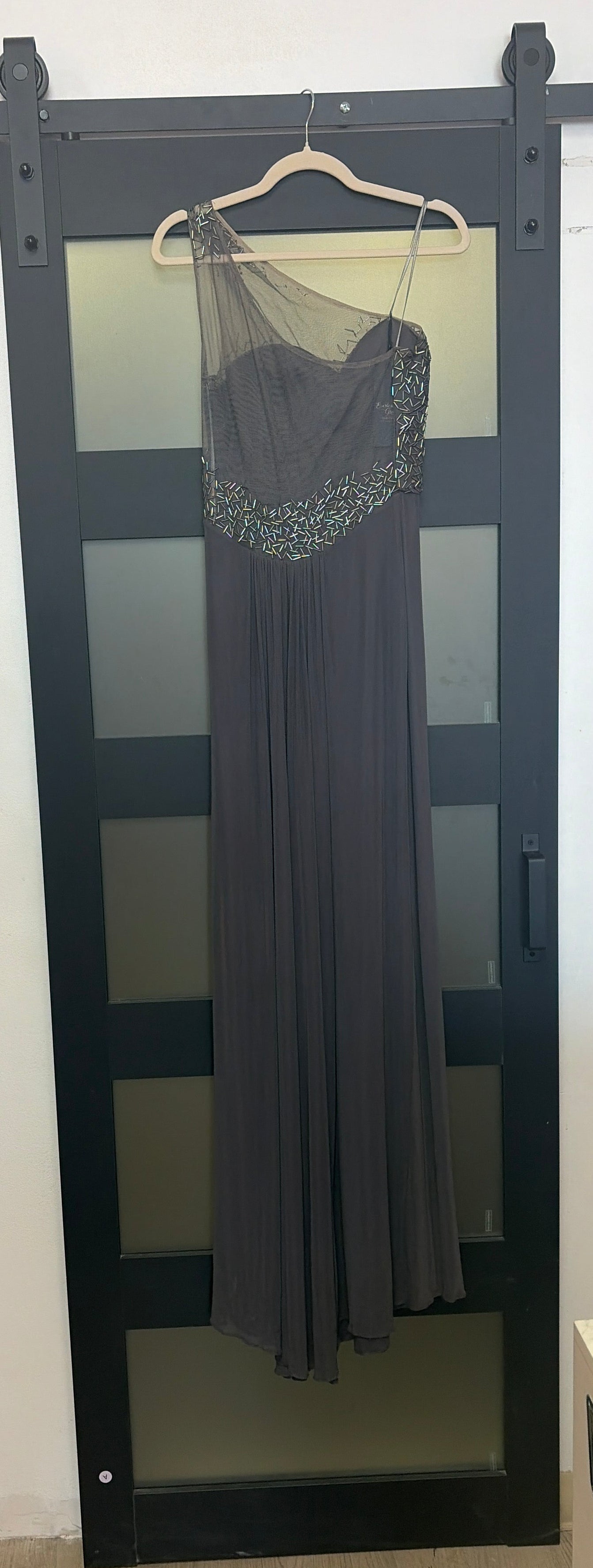 Gray beaded flowy gown