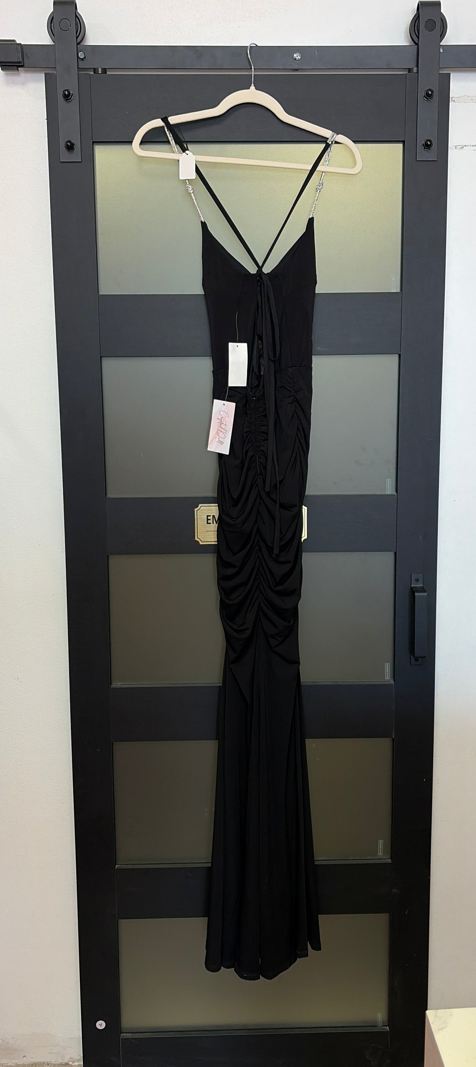 Black Crystal Doll evening gown with diamond straps