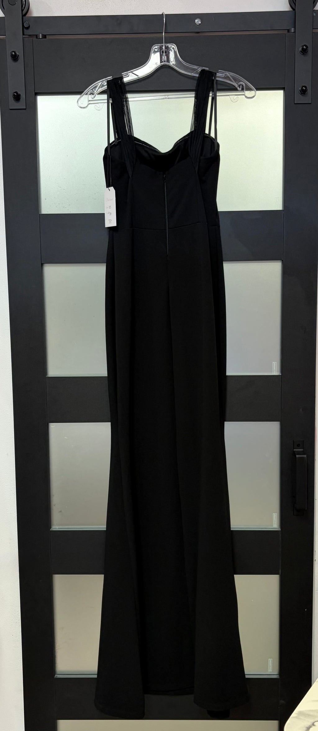 Windsor Black Mesh Strap Mermaid Formal Gown with Draped Neckline