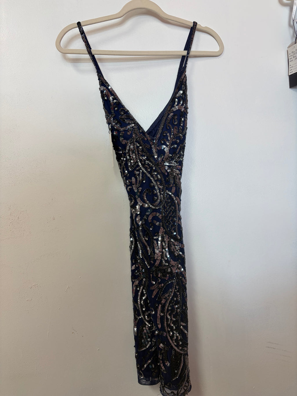 Navy Beaded Cocktail Dress with Art Deco Inspired Sequin