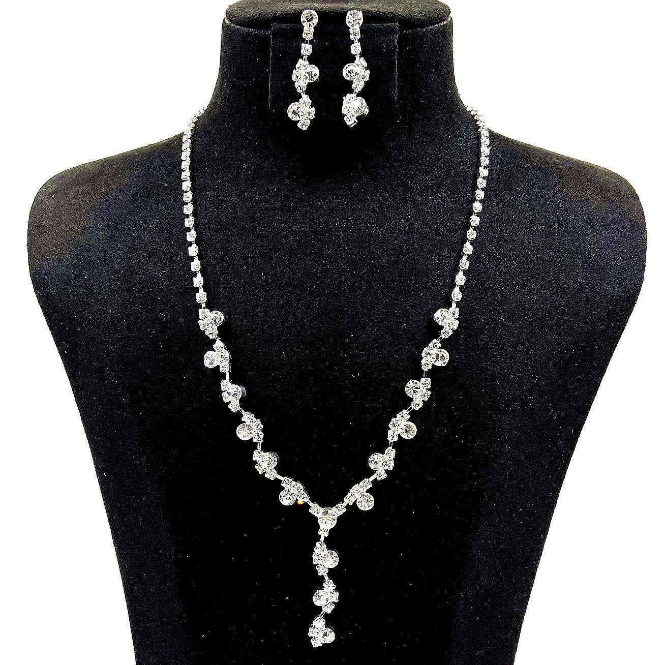 Diacly - Flower Bud Connection Rhinestone Necklace Set