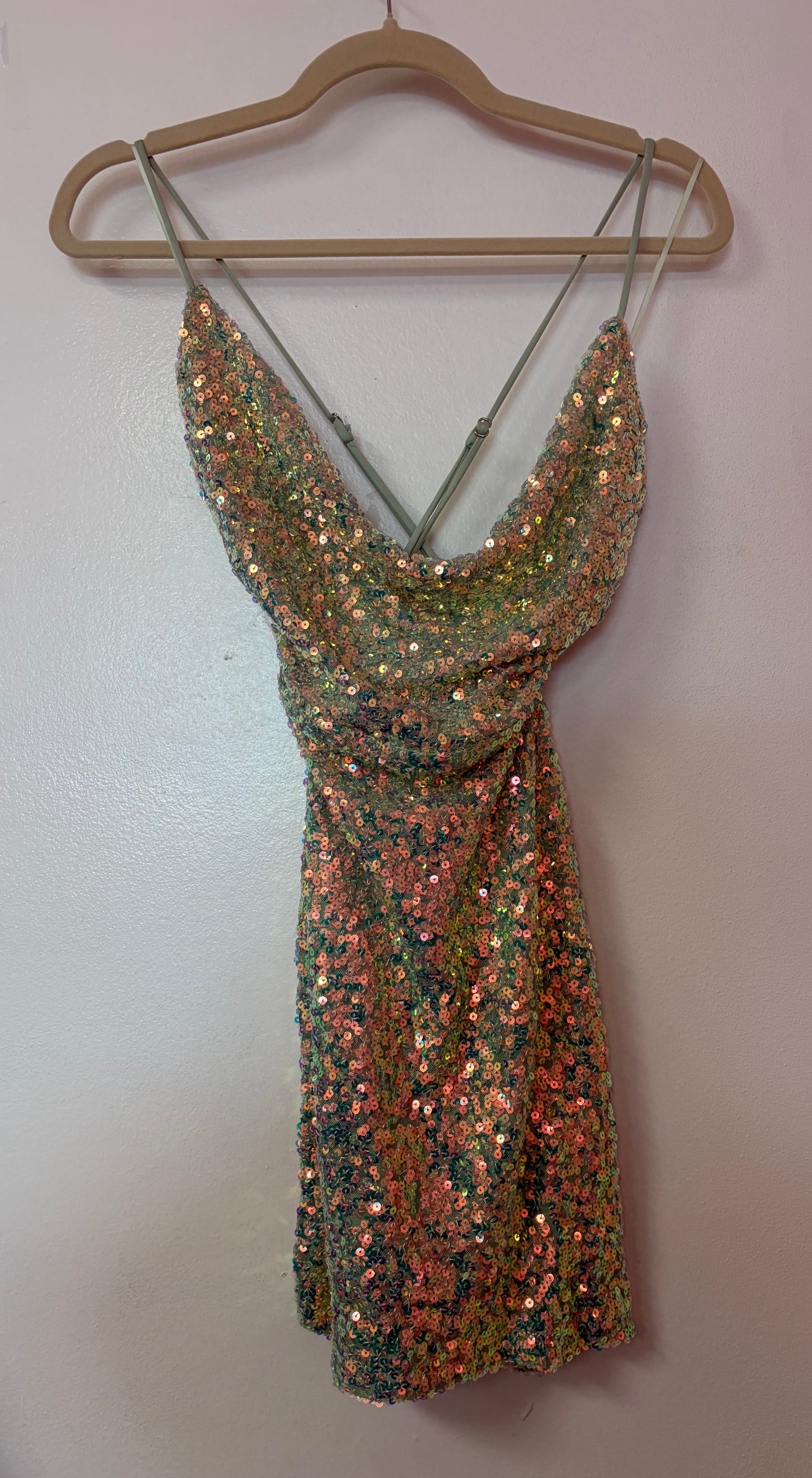 Windsor Sage & Gold Sequin Cowl Neck Party Dress