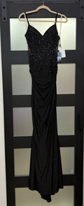 Faviana S10800 Black Rhinestone Corset Prom Dress with Ruched Skirt