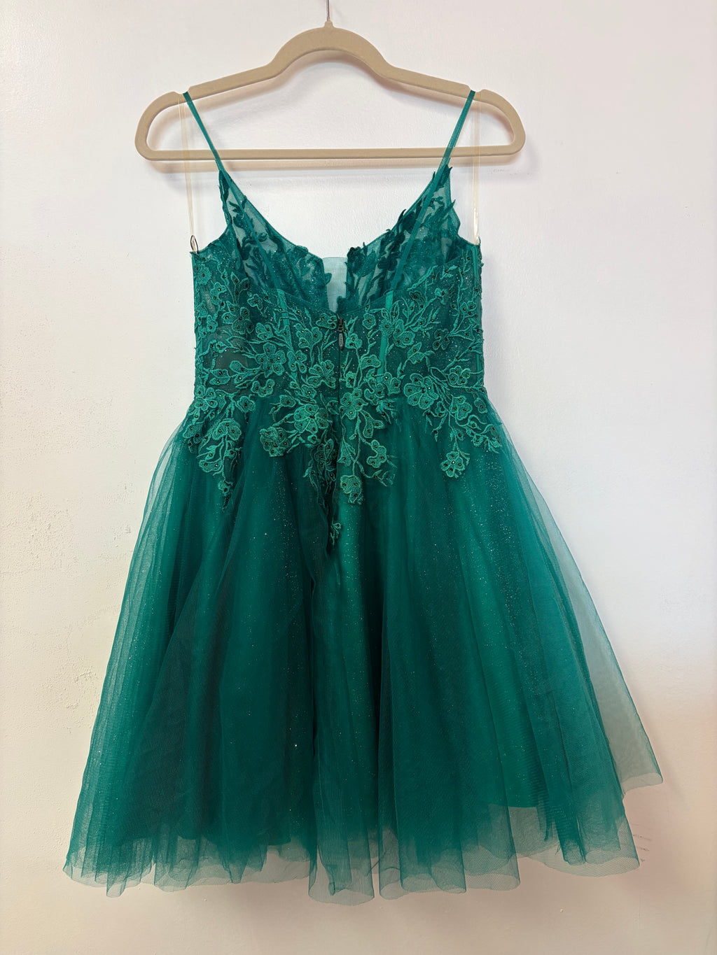 Stacees Emerald Floral Lace Sparkle Short Homecoming Dress