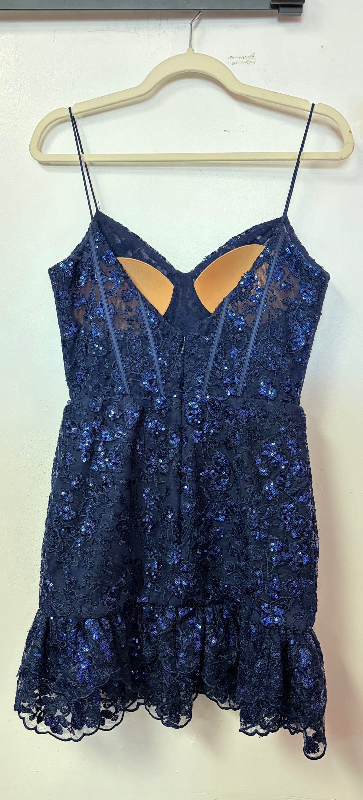 Jovani 40383 Navy Sequin Lace Corset Mini Dress