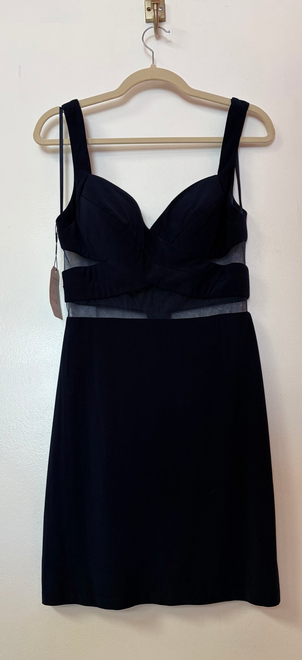 Faviana 7856 Black A-Line Cocktail Dress with Illusion Cutout Waist and Sweetheart Neckline