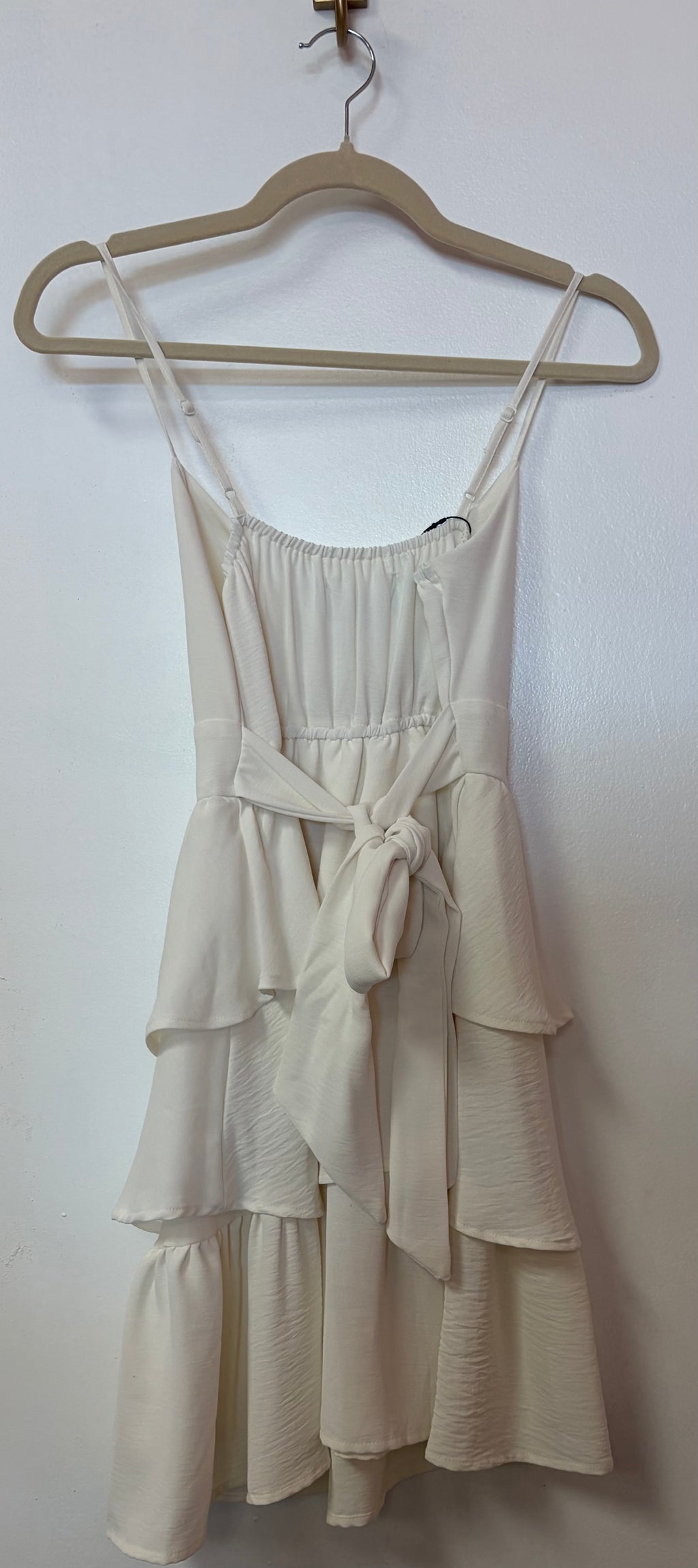 Altar’d State Ivory Tiered Midi Dress with Cowl Neck and Tie Back Detail